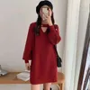 Lässige Kleider Herbst und Winter helle Seide Strickkleid koreanische Version lose einfarbige V-Ausschnitt weiche Glut Pullover Damen Pullover