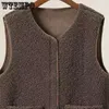 WTEMPO Gilet en fourrure à fermeture éclair pour femmes, Gilet en peluche, ample, col en V, sans manches, veste Sherpa, automne hiver, vêtements d'extérieur en peau de mouton, manteau polaire 240105