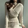 Robes décontractées Jodimitty rétro fendu robe en tricot femmes automne hiver taille minceur bas pull jupe pour pulls