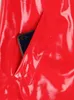Nerazzurri Autumn Extra Long Soft Red Reflective Shiny Patent Leather Trench Coat for Women Double Breasted Maxi Korean Fashion 240104