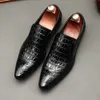 Crocodile Pattern Genuine Handmade Men S Vintage Casual Leather Shoes Custom Pointed Toe Oxford Dress Shoe