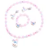 Conjunto rosa princesa peça de colares infantis pulseiras clipes de orelha bonito menina pérola colar pulseira clipe