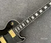 E-Gitarre Ebenholz-Griffbrett, solide schwarze Farbe, goldene Teile, HH-Tonabnehmer mit schwarzem Schlagbrett, kleiner Stiftbrücke und Knochenmutter