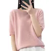 Women's Sweaters 2024 Spring 100 Cashmere Short Sleeve Curly Neck Crewneck Fashion Show Thin Knitted Temperament Leggings