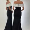 Simple Black Evening Dress Off The Shoulder Satin Mermaid Formal Party Prom Gowns Celebrity Style Vestidos De Feast Robe De Soiree