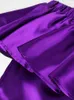 Women's Blouses Purple Pullover Tops Women Off Shoulder Shiny Ruffles High Street Satin Blouse Evening Cocktial Event Stylish Shirts