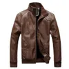 Осенняя мужская мотоциклетная куртка, сплошной цвет, воротник-стойка, облегающее ветрозащитное пальто из искусственной кожи для повседневной носки 240105