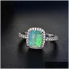 Pierścienie zespołowe wykwintne kobiety039 S 925 Sterling Sier Ring Białe niebieskie fioletowe zielone czerwone czerwona księżniczka Cut Fire Opal Diamond Biżuterii urodziny P DHC4H