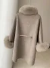 Przybysze kobiety Winter Wool Cape Modna kaszmirowa wełna Poncho Lady Real Fut Fur Cloak Fur Fur Kolejki Mankiety Streetwears 240105