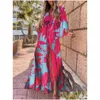 Robes décontractées de base Boho Imprimer Maxi Robe pour femmes Bikini Er Ups Summer Bohemian Beach Sundress Sexy Tunique Florale Longue Robe F Dhbn2