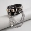 Link pulseiras salircon steampunk metal borla pingente pulseira bloco gótico ajustável couro do plutônio masculino casual pulseira jóias