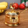 Kitchen Supplies Seasoning Jar Glass Alloy Coffee Sugar Bowl with Spoon Spice Box Salt and Pepper Set Seasoning Organizer 240104