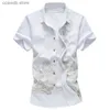 Men's Casual Shirts Chinese Style Summer Short Sleeve Shirt Printed Dragon Shirts Business Casual Wine Red Blue Black Men Camisa Party Wedding S-7xl T240105