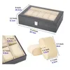 12 Slot PU Leather Watch Box Display Case Jewelry Organizer med Glass Top 240104