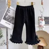 Trousers Korean Style Girls' Winter Pants Loose Straight Wholesale With Small Fur Ball Butterfly Knot Lace Trim And Plus Velvet