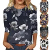 Women's T Shirts Vintage Floral Print 7/10 Sleeve Womens Pajama Tops Women And Blouses Long Ladies Tee Lace Tunic