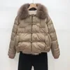 Gola de pele de raposa real inverno 90% pato branco para baixo jaqueta senhoras curto quente puffer casaco feminino solto vintage parka casacos 240105