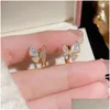 Hoop Huggie Earrings 14K Gold Plated Fritillary Zircon Butterfly Stud For Women Girls Fashion Metal Designer Ear Buckle Wedding Je Dhq1V