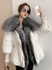 Abrigo de plumón negro con cuello de piel de zorro Real cálido de invierno de gran tamaño para mujer chaquetas de abrigo acolchadas Otoño Invierno 240105