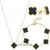 Designer bracelets Van Clover Bracelet Four Leaf Grass Necklace Earrings Three Piece Set of Versatile Lucky Five Flower Collar Chain With Box