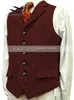 Herr ull tweed smal fit fritid bomullsgranskning Vest Gentleman Herringbone Business Brown Waistcoat Blazer för bröllopsbrudgum 240104