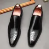 Modische, lässige Kleid-Müßiggänger für Herren, schwarze Oxford-Schuhe, echtes Leder, spitze Zehe, Slip-on-Hochzeitsformelle Schuhe