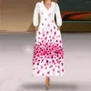 Casual Dresses Elegant Classy Long Sleeves Print V-Ausschnitt Maxi für Frauen 2024 Plus Size Boho Strand Sommerkleid mit Taschen Damenbekleidung