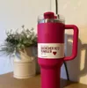 Cible rouge rose Parade avec gobelets en acier inoxydable 1: 1 H2.0 40 oz avec couvercle à poignée en silicone et tasses de voiture de voyage en paille bouteilles d'eau 0105