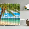 1 st gröna tropiska växter Duschgardiner för badrum Polyester SeaWorld Curtain Printing Beach 240105