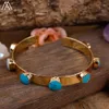 Bracelets Classic Women Blue Turquoise Beads Gold Bracelet Turquoises Stone Open Cuf Bangle Teengirls Friendship Jewelry Gift Dropship