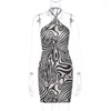 Casual Kleider Kristall Zebra Print Lace Up Halter Mini Kleid Backless Bodycon Sexy Party Club Y2K Outfits Streetwear 2024 Sommer drop