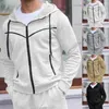 Men's Hoodies Zipper Closure Sweatshirt Autumn Winter Hooded Jogging Suit Set With Waffle Texture Sport Coat For Active