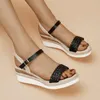 Sandały Kobiety w sprzedaży 2024 Summer Podstawowy otwarty palca sandałowy Sandał Sandałowy jedno słowo buty klinowe Słodka damska platforma zapatos