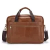 Porte-documents Porte-documents pour homme en cuir fourre-tout sac à main 14 pouces ordinateur portable épaule cross bureau affaires messager bandoulière sac latéral