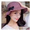 Chapeaux à large bord Mticolor St Braid Femme Chapeaux de godet avec Bowknot Chapeau pliant Sunbonnets Portable Sunhat Pêcheur Drop Livraison Mode Dhpyv