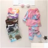 Pękama Autumn Toddler Baby Boys Zniszczona dzianinowa barwnik piżamowy zestaw piżamowy
