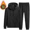 Mannen S Trainingspakken Pluche Trainingspak Lam Kasjmier Winter Wollen Sweatshirt Met Capuchon Dikke Warme Sportkleding Mannelijke Pak Tweedelige Set Casual Sets