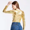 Women's Blouses Solid Color Top V Neck Faux Leather Pullover Blouse For Women Slim Fit Performance Dance With Long Sleeve Breathable Soft