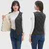 Automne hiver femmes ultra-mince coton gilet sans manches col en v chaud rembourré polaire matelassé diamant motif manteau M4XL 240105