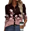 Camiseta feminina camisa blusa floral impressão botão manga longa casual gola básica regular roupas femininas