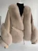 OFTBUY Real Fur Coat Winter Jacket Women Natural Fox Fur Genuine Leather Outerwear Streetwear Locomotive Thick Warm 240105