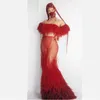 Stage Wear Red Chest Wrapping Sexy Perspective Backless Women Evening Dress Mask Festival Rave Costume Party Club Birthday Cloth