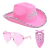 Berets Western Cowboy Cowgirl Hat Fedora for Girls Bandana Bandana Sunglasses Drop