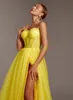 Elegante abito da sera giallo brillante Senza spalline Sweetheart Pieghe A-line Limo Tulle Abiti da festa formali Abiti da ballo per le donne Robe De Soiree