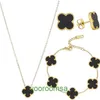 Designer bracelets Van Clover Bracelet Four Leaf Grass Necklace Earrings Three Piece Set of Versatile Lucky Five Flower Collar Chain With Box