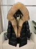 OFTBUY Vera Pelliccia di Volpe Collo di Pelliccia di Procione Giacca Invernale con Cappuccio Donna Spessore Caldo Anatra Imbottiture Lungo Streetwear Tuta Sportiva Staccabile 240105