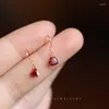 Stud Earrings Original 925 Sterling Silver 14k Gold Heart Red Crystal Hanging For Women Wedding Jewelry Novelties 2024 Trend To Sell