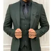 Jackets Classic Dark Green Slim Fit Men Suits Peak Lapel Wedding Tuxedo Groom Prom Male Blazer 3 Pieces Jacket Pant Vest Terno Masculino