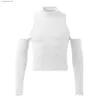 Herren T-Shirts 2023 Männer aushöhlen Langarm T-Shirt Casual Rollkragen Sweatshirt Streetwear Sexy Crop Off Shoulder Tops Sommer T240105