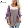 Aimsnug Boho HalfSleeve Print Splice Women's Sweaters Pullovers O Neck Loose Casual Autumn Female knitting 240105